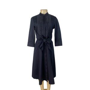Elie Tahari Women’s Navy Blue Lace-Detail Dress With Bow-Tie Waist